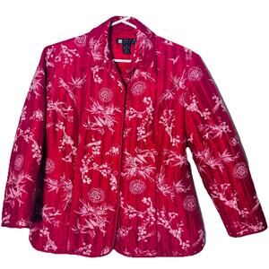 Carole Little 100% Silk Quilted Mandarin Print Blazer Jacket M Grandmacore